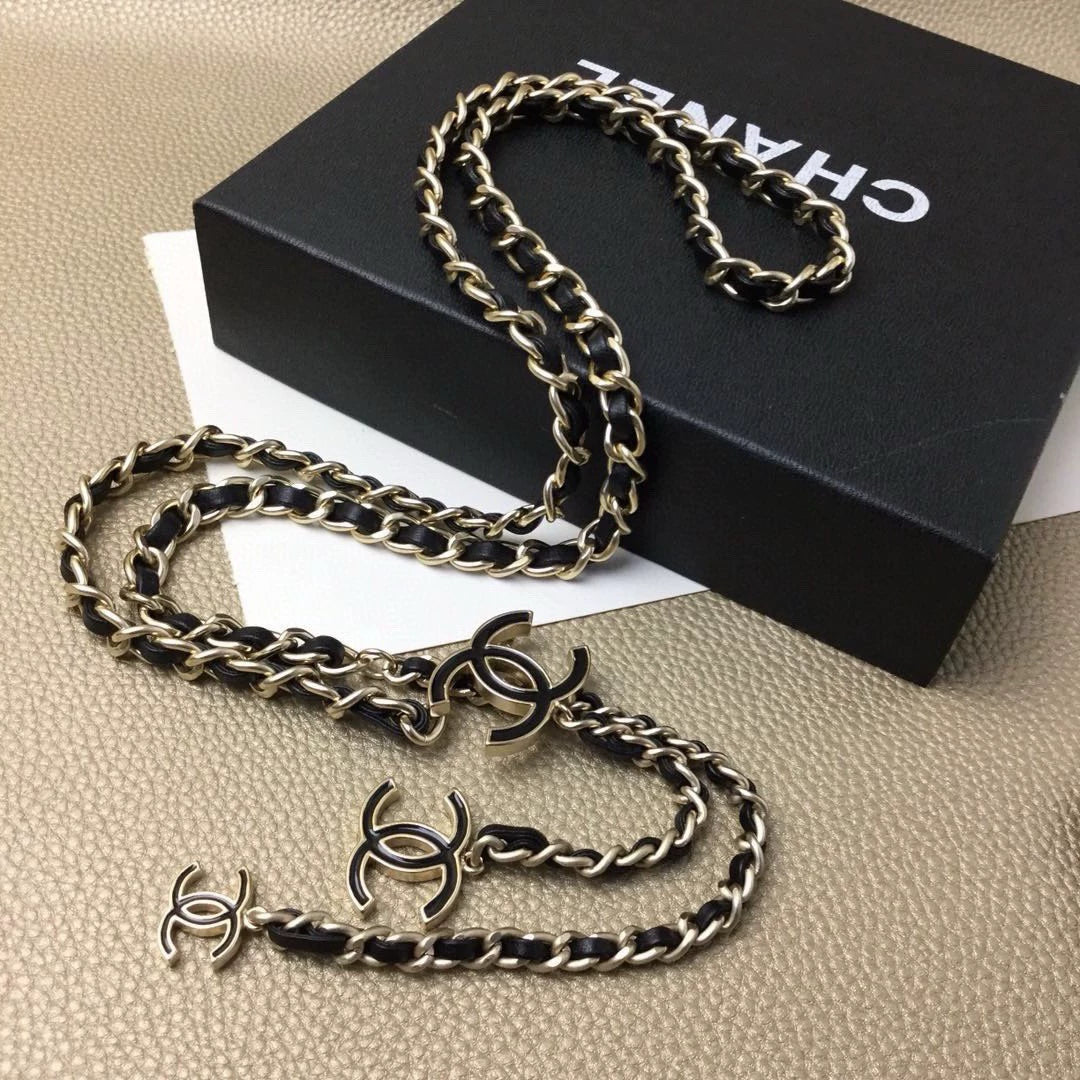 Black and Gold Leather Chain Waist Chain