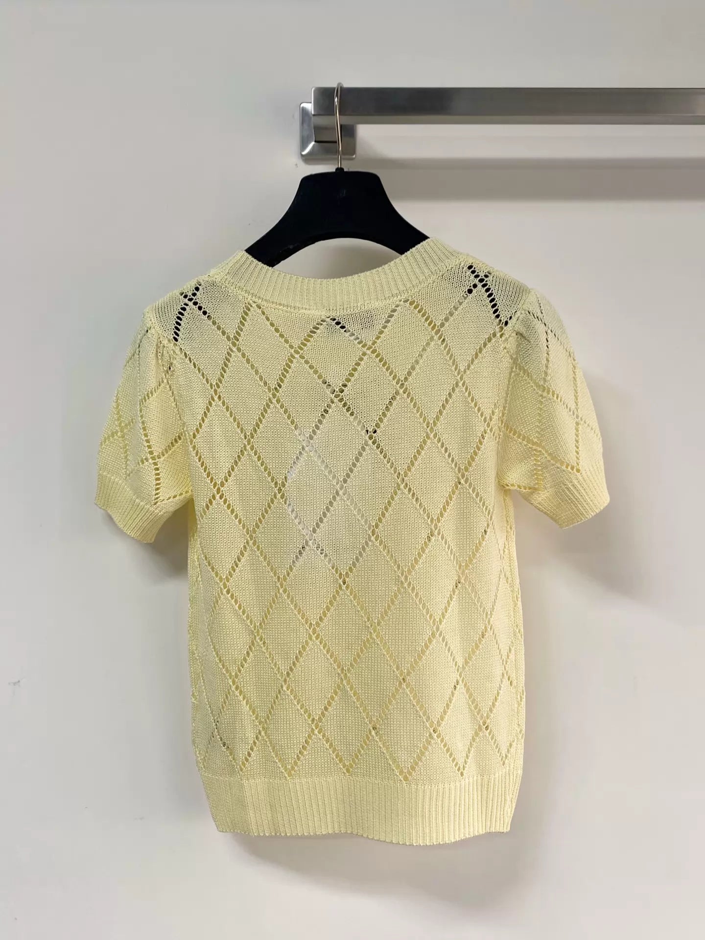 26ss Diamond-patterned rhinestone bow logo T-shirt