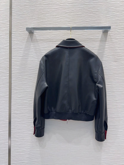 26Long-Sleeve Jacket with Logo and Zipper – PU Leather