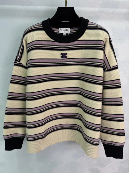 Color-blocked striped knit sweater