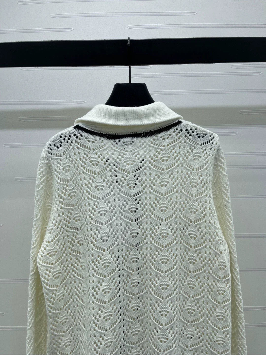 Collared Openwork Cardigan