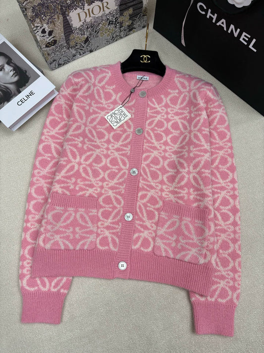 Color-blocked logo jacquard cardigan