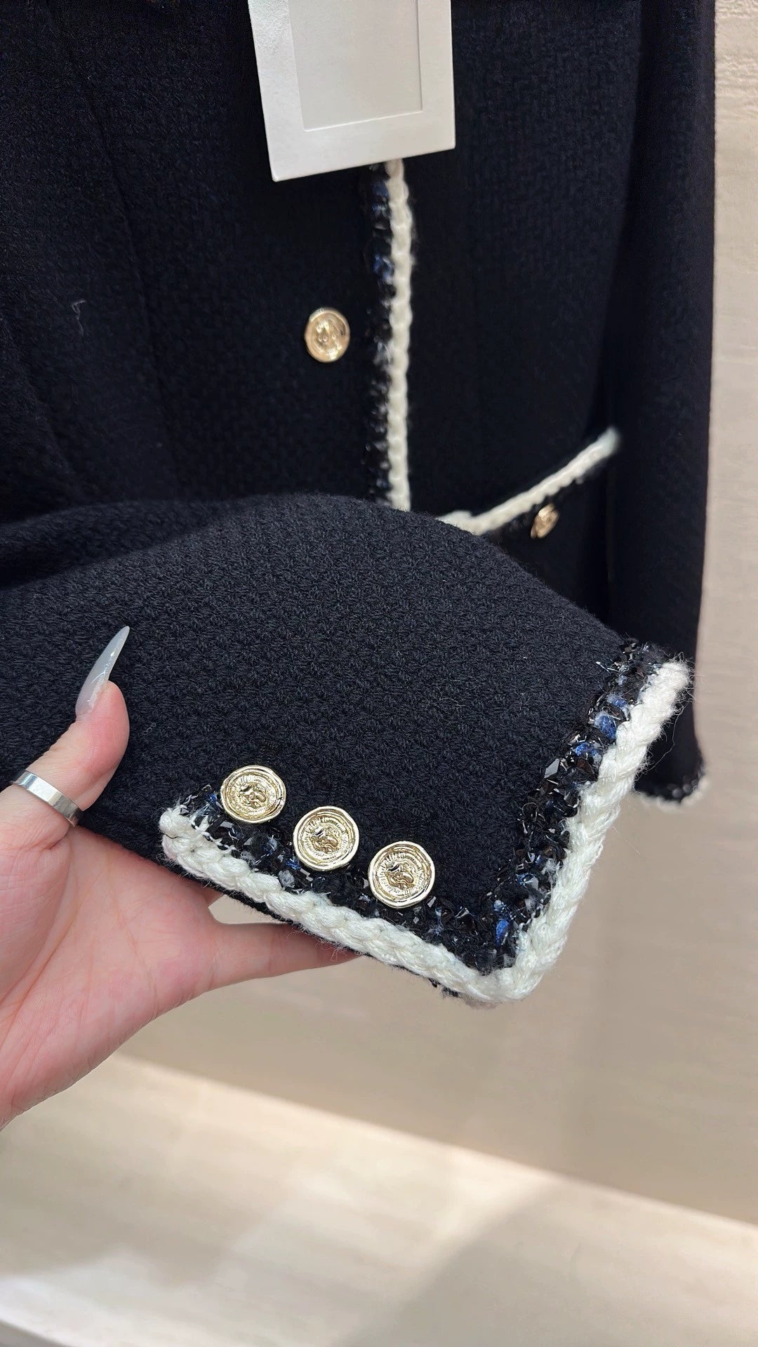 Color-blocked tweed short jacket