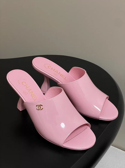 26ss Double C buckle peep-toe high-heeled slippers