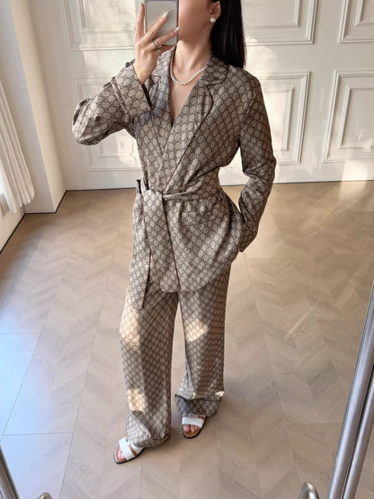 Monogram belted shirt and silk set