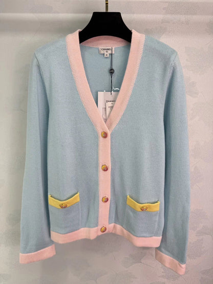 Color-blocked V-neck Cardigan