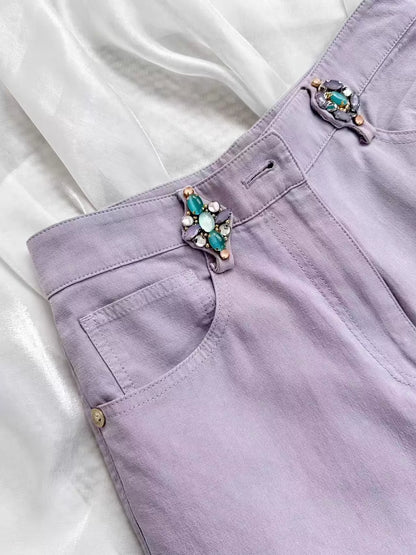 26ss Pants with rhinestone buckle at the waist