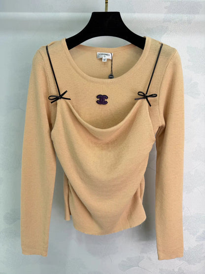 Bow-tie Faux Two-Piece Knit Top