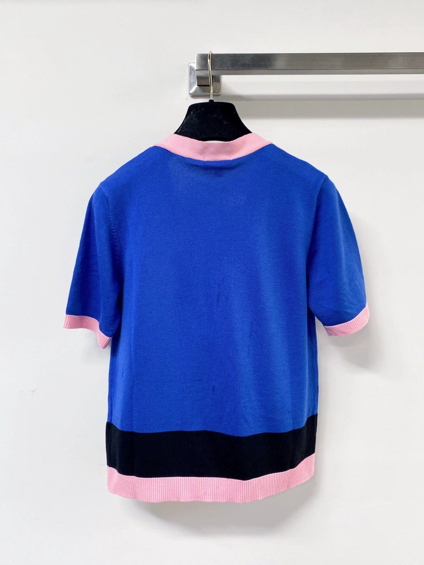 26ss Jacquard single-breasted V-neck T-shirt