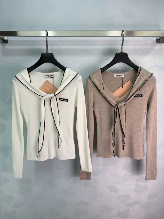 MiuMiu/26 Early Autumn New Shawl V-Neck Knit Long Sleeve Top