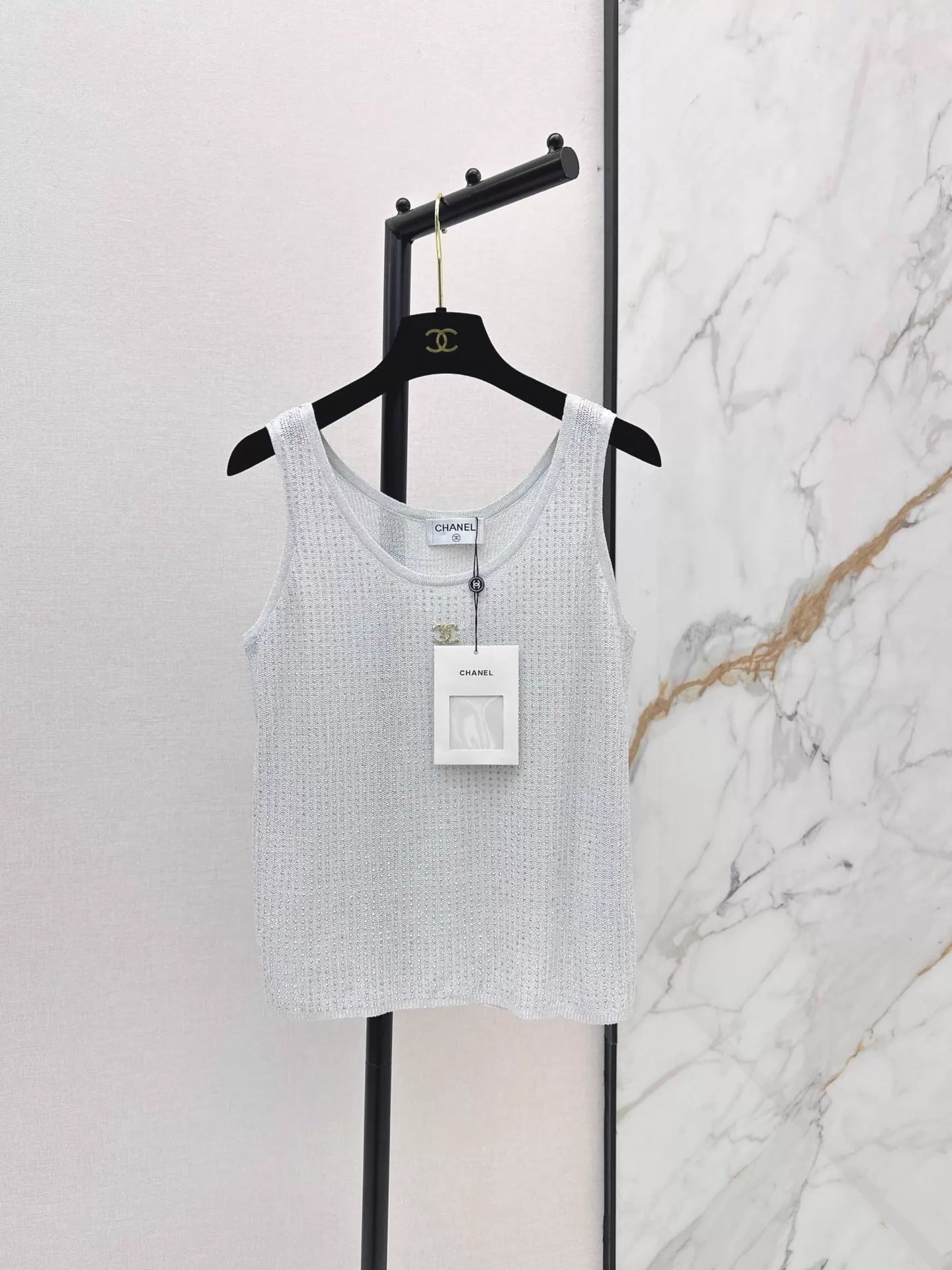 26ss Rhinestone Craft Knit Vest