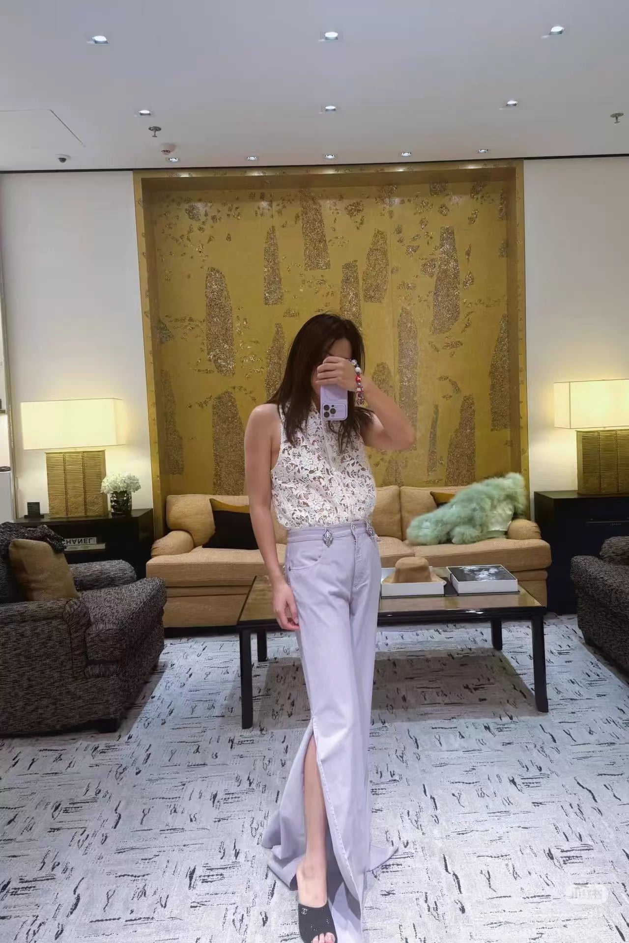 26ss Pants with rhinestone buckle at the waist