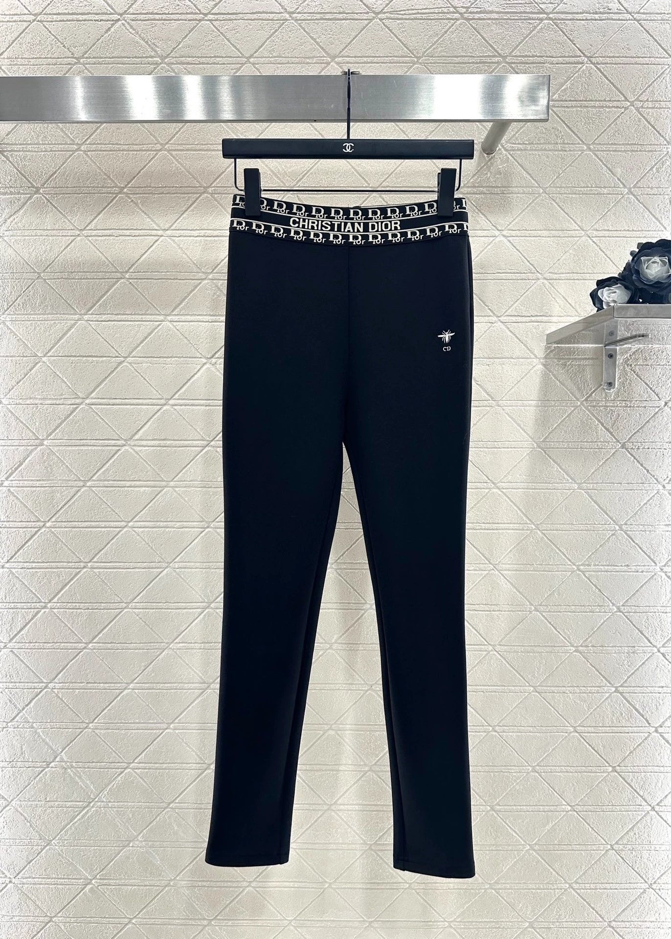 Letter-Embroidered High-Stretch Leggings