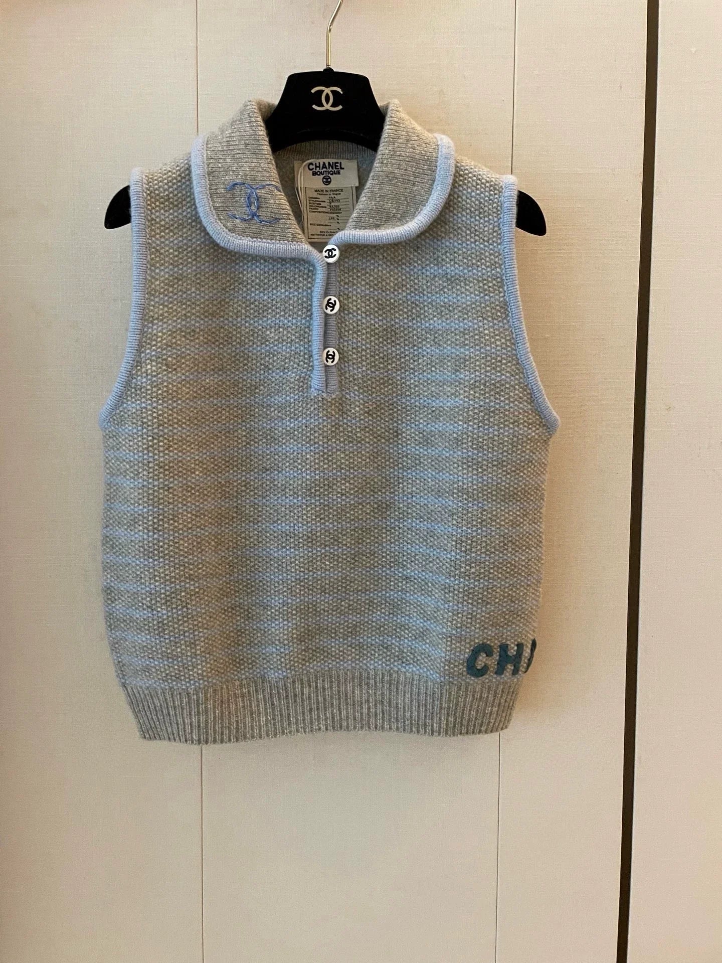 25fw Collar striped sleeveless vest (vintage series)
