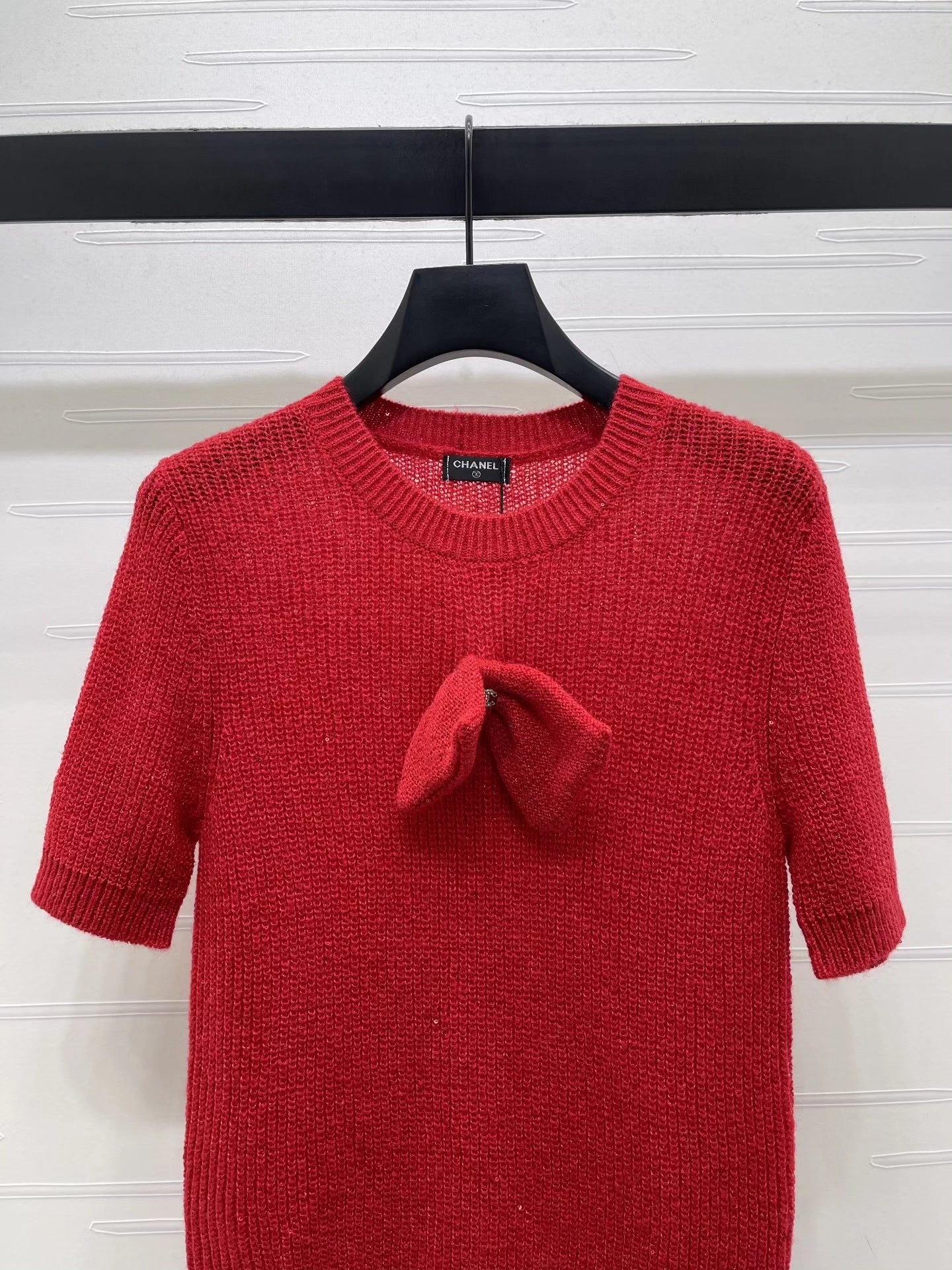 Bow-Tie Knit Short-Sleeve T-Shirt
