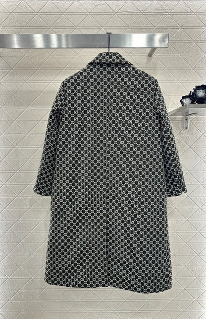 Flip collar jacquard long coat jacket