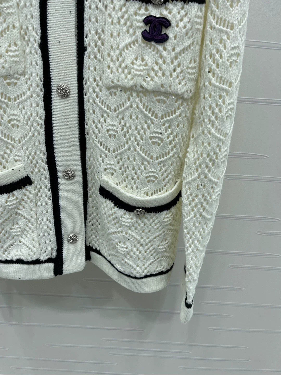 Collared Openwork Cardigan