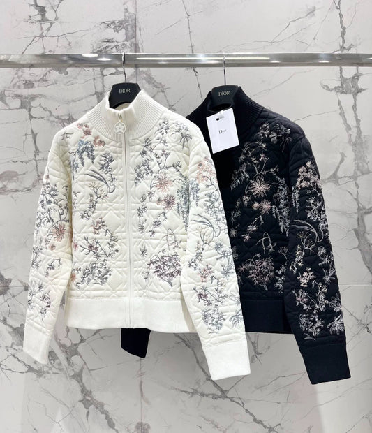 Vine patterned embroidered knitted cardigan