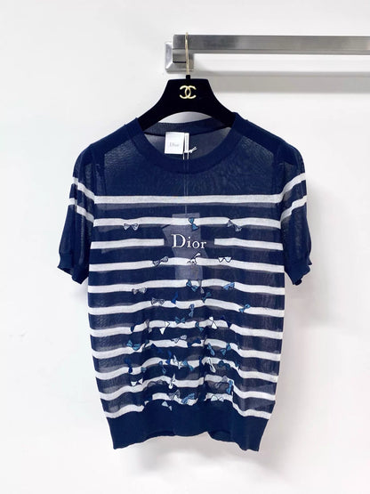 26ss Striped bow T-shirt