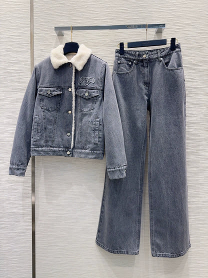 26New Long-Sleeve Jacket and Trousers Denim Set