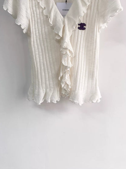 26ss V-neck letter short-sleeved shirt