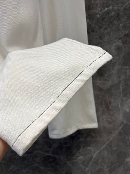25 Summer new embroidery white straight loose jeans