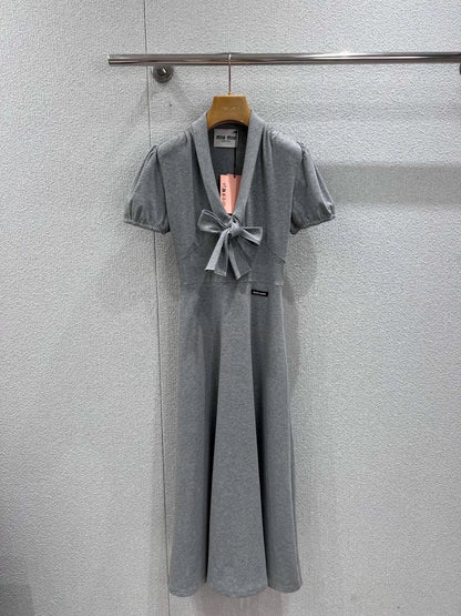 Grey Dress with Bow Tie