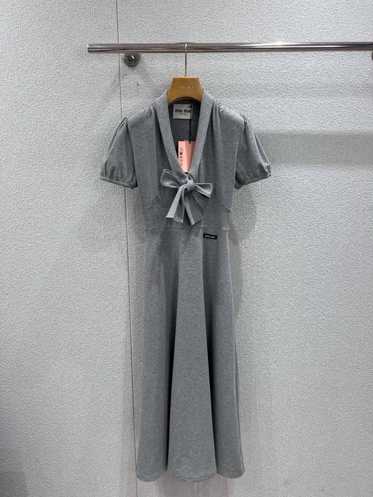 Grey Dress with Bow Tie