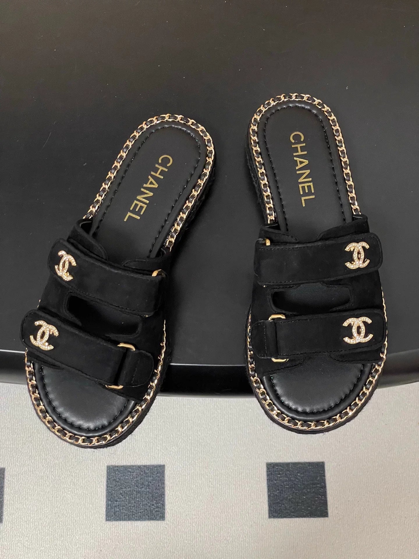 Double C rhinestone buckle sandals