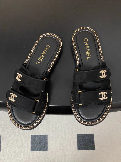 Double C rhinestone buckle sandals