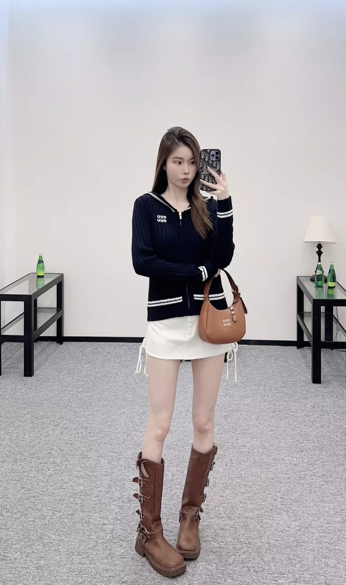 25fw Hooded zipper knitted cardigan