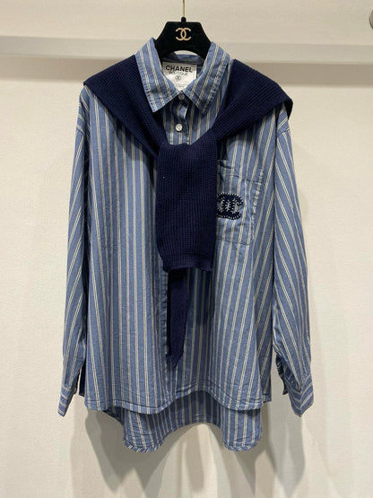 Shawl-style two-piece shirt set