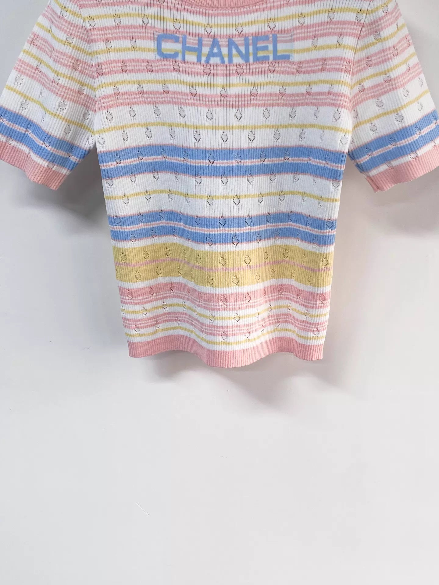 26ss Colorful striped cutout T-shirt