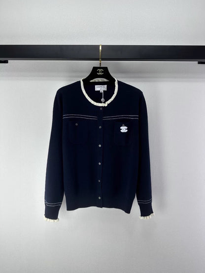 Lace-trimmed knit cardigan