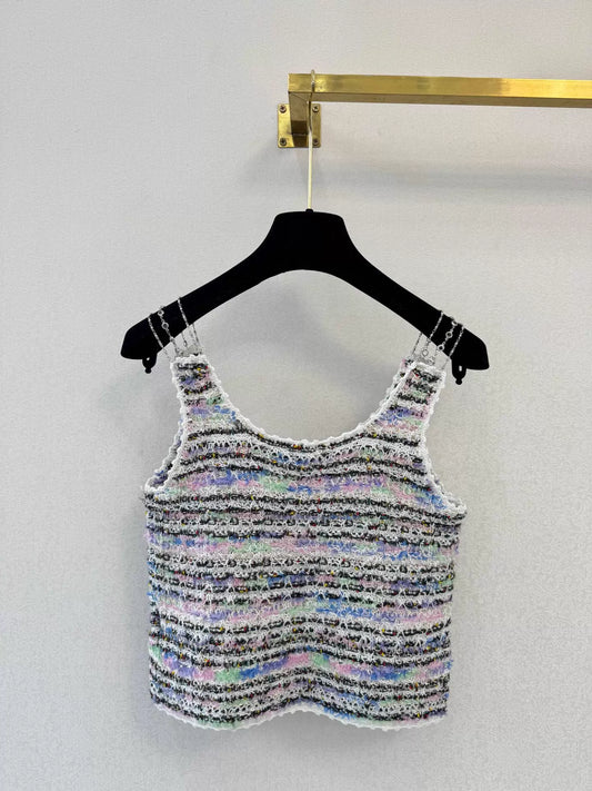 Colorful Tweed Chain Vest