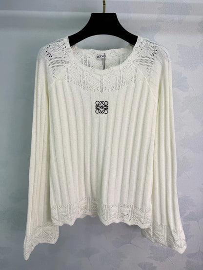 Openwork Knit Long-Sleeve Top