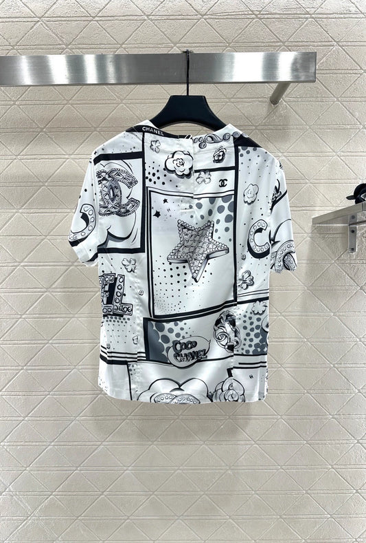 25fw Camellia round neck short sleeved shirt