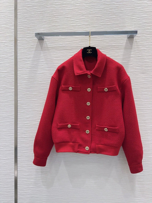 Red Single-Breasted Long-Sleeve Jacket