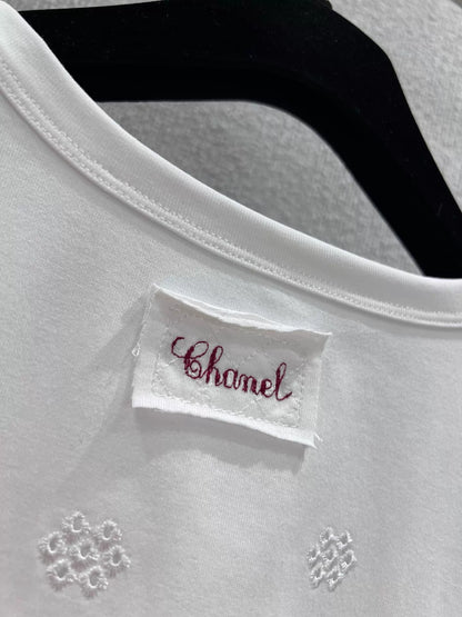 Openwork Floral Embroidery T-Shirt