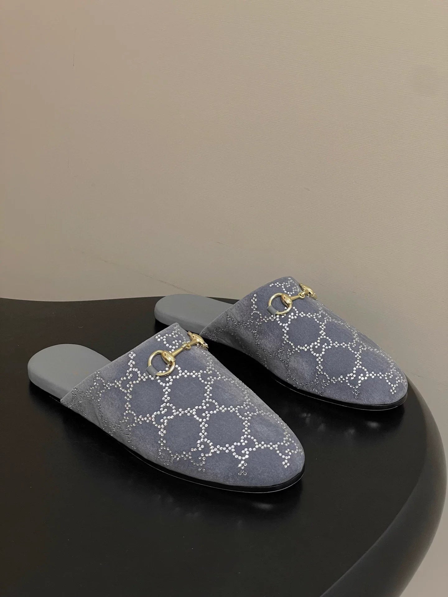 Rhinestone velvet mules