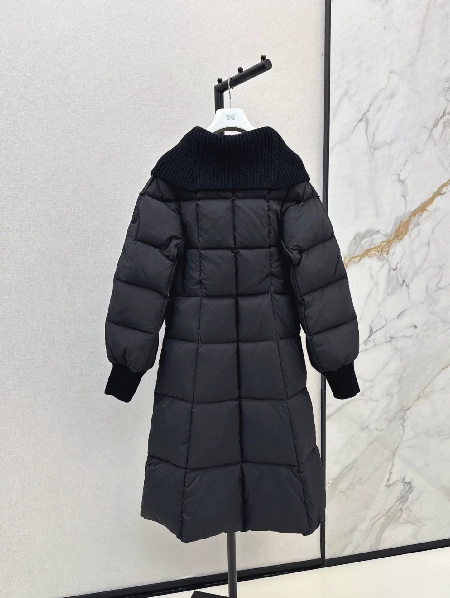 25 Knitted splicing large lapel umbrella shaped long down jacket