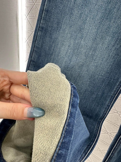 Lingge logo pocket denim straight leg pants