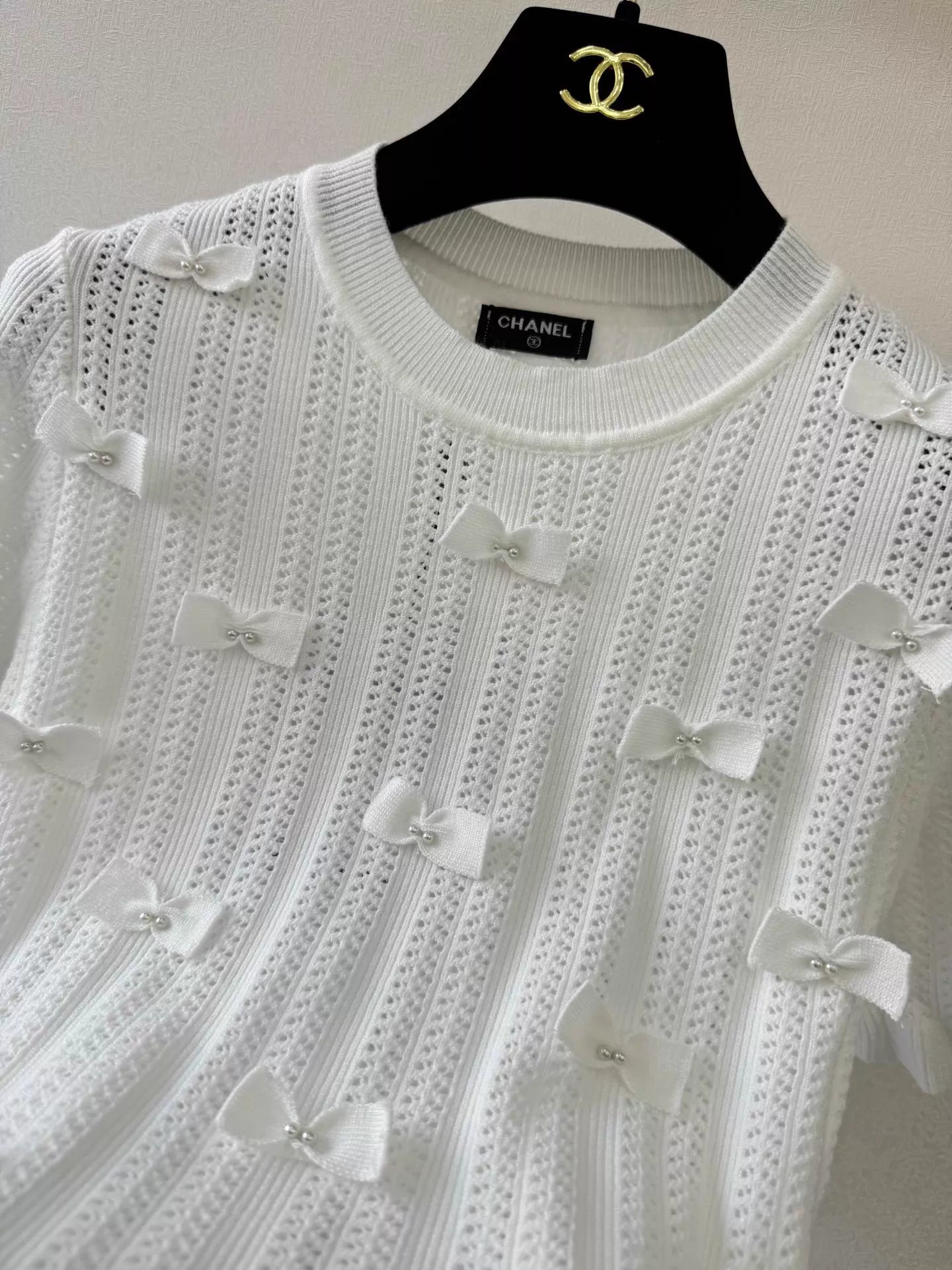 26ss Bow and Pearl Knit T-shirt