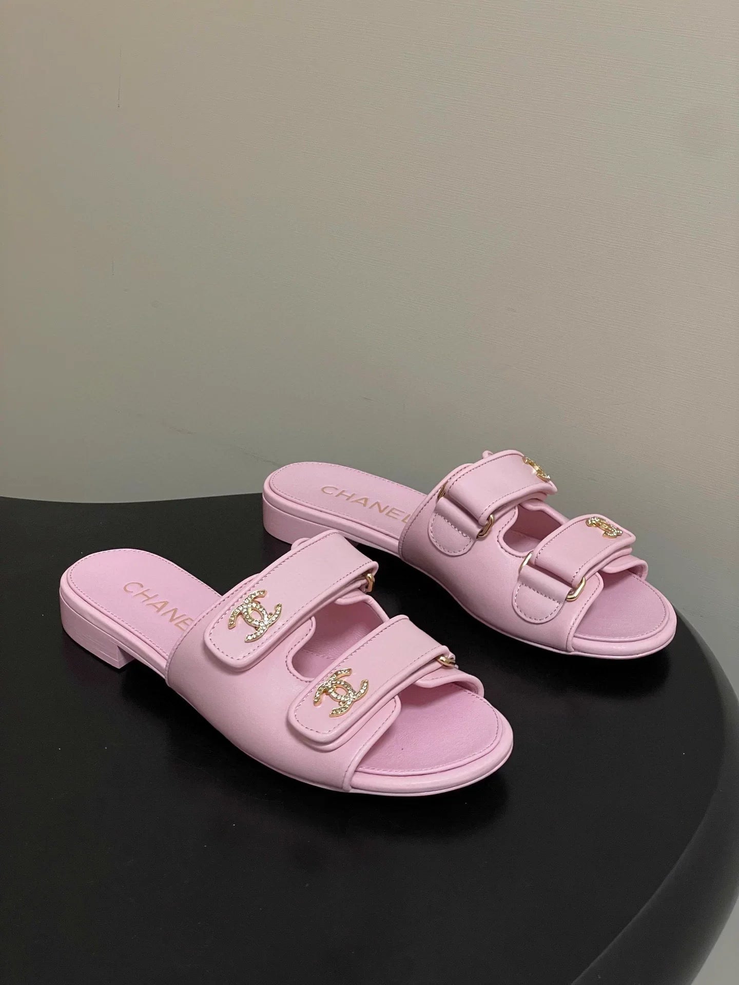Double C rhinestone buckle sandals