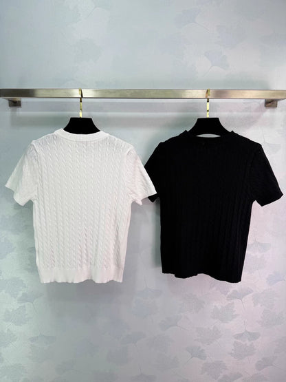 Cable Knit Short-Sleeve T-Shirt
