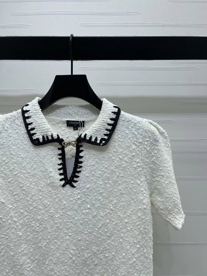 Color blocking lapel short sleeved shirt