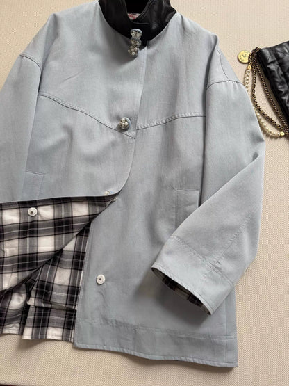 26ss Vintage-style light blue trench coat