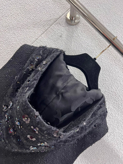 Beaded Hooded Tweed Dress