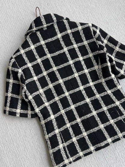 26ss French plaid tweed T-shirt/Skirts