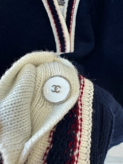 Preppy style color-blocked cardigan